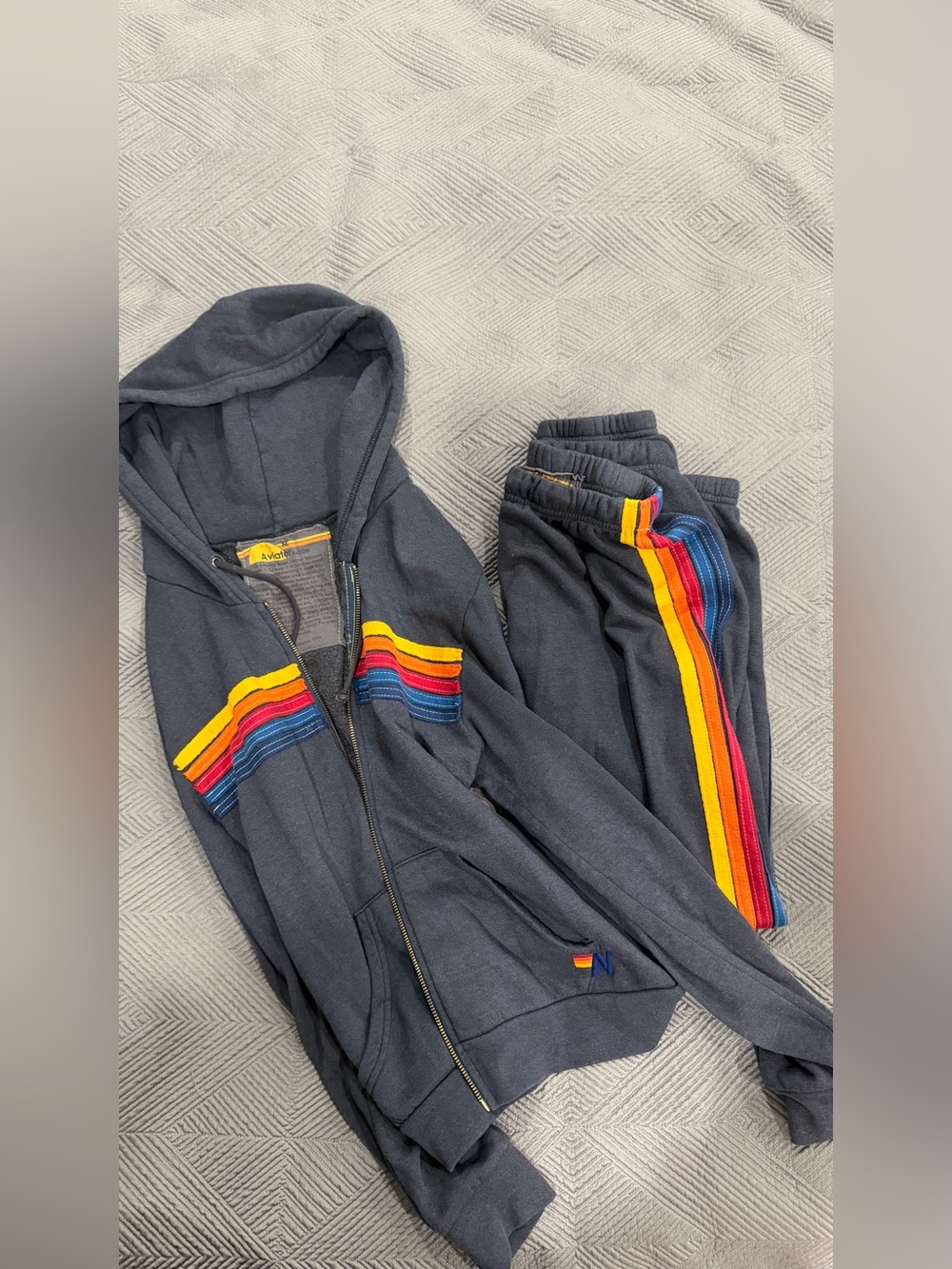 Aviator Nation Navy Rainbow Stripe Zip Hoodie & Joggers